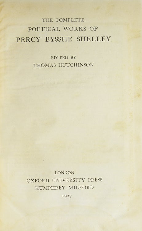 The Complete Poetical Works…Edited by Thomas Hutchinson