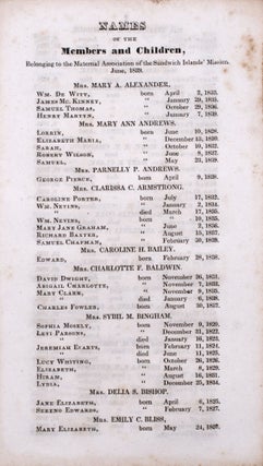 Item #332695 Names of Members and Children, Belonging to the Maternal Association of the Sandwich...