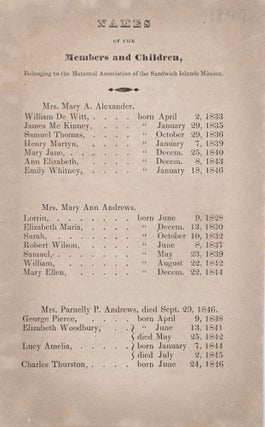 Item #332697 Names of Members and Children, Belonging to the Maternal Association of the Sandwich...