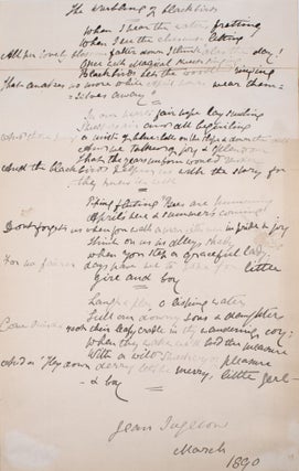 Item #332903 Autograph manuscript, signed ("Jean Ingelow"), a fair copy of his poem "The Warbling...