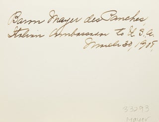 Item #33293 Card signed "Baron E. Mayor du Panches, Royal Italian Ambassador" Baron E. Mayor du...