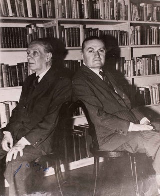 Item #333101 Portrait photograph of Jorge Luis Borges and Manuel Peyrou, Signed by Borges. Jorge...