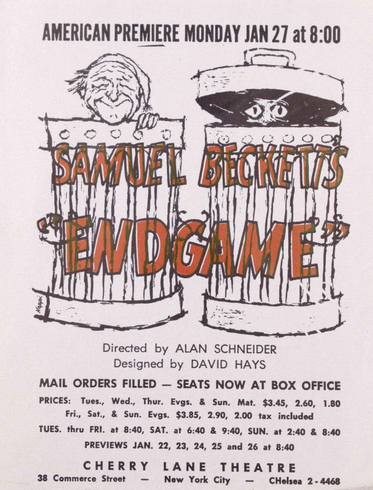 Item #333192 Handbill for the American Premiere of Samuel Beckett's Endgame at Cherry Lane Theatre, New York City [January 1958]. Samuel Beckett.