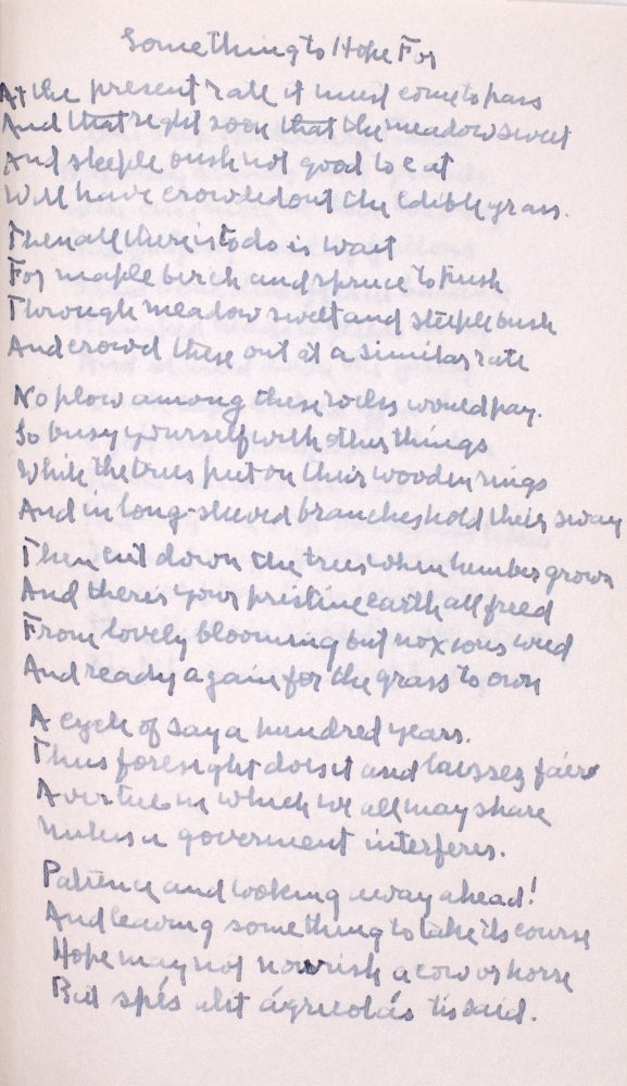 Autograph Manuscript Signed and Inscribed, "A Preview for Nita and Doc from R.F., After a good Bread Loaf, 1946," fair copy of 8 poems stitched into a pamphlet
