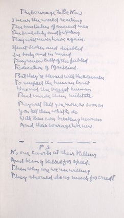 Autograph Manuscript Signed and Inscribed, "A Preview for Nita and Doc from R.F., After a good Bread Loaf, 1946," fair copy of 8 poems stitched into a pamphlet
