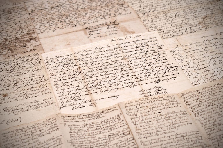 Small group of documents relating to the founding of Braintree and a legal dispute concerning the boundary between Braintree and Quincy, with a large 18th-century manuscript map of Norton Quincy's farm