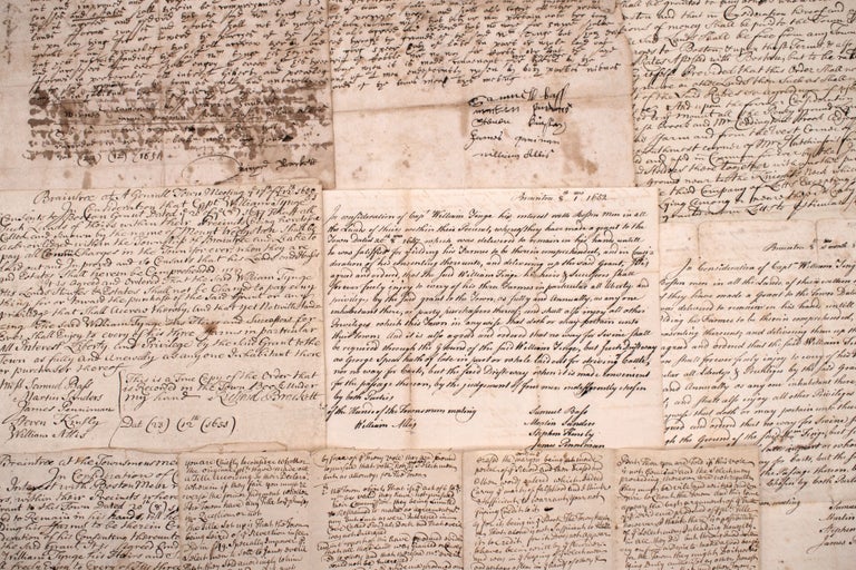 Small group of documents relating to the founding of Braintree and a legal dispute concerning the boundary between Braintree and Quincy, with a large 18th-century manuscript map of Norton Quincy's farm