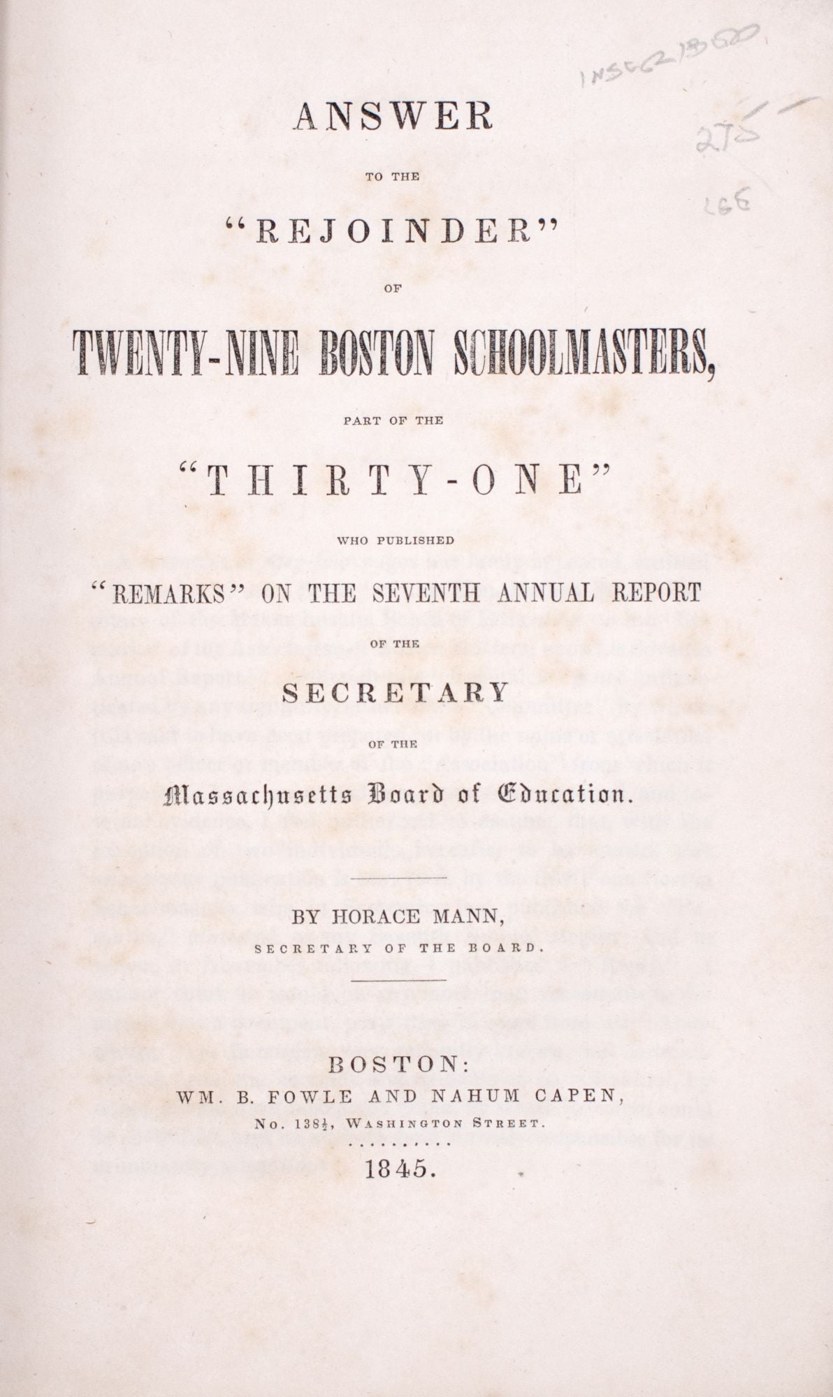 Answer to the Rejoinder of Twenty-Nine Boston Schoolmasters, Part of ...