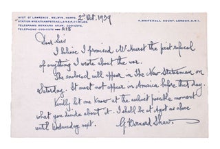 Item #333521 Autograph Note, Signed. Offering Hearst Newspapers first refusal on anything he...
