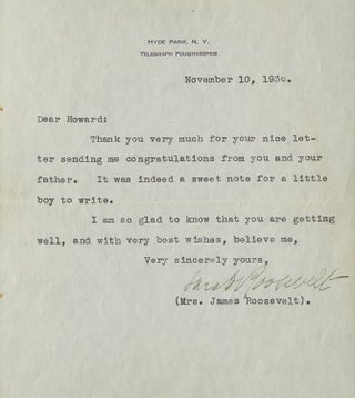 Item #33676 Typed Note Signed ("Sara Roosevelt"), on Hyde Park letterhead, from FDR's mother to...