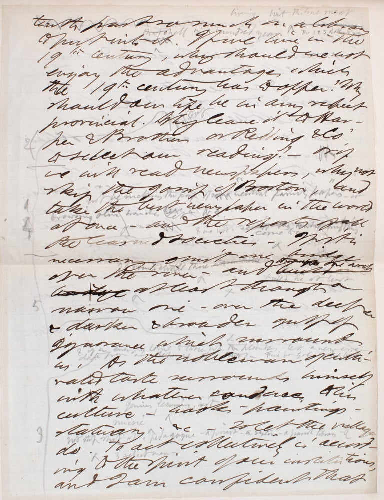 Autograph Manuscript leaf from working draft of WALDEN, the end of chapter III, &ldquo;OF READING&rdquo; [inserted in:] The Writings in Twenty Volumes, Manuscript Edition