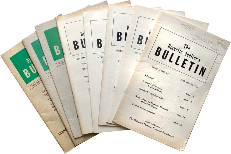 Item #338212 THE DIANETIC AUDITOR'S BULLETIN. Volume 1, Nos. 1-2, July-August, 1950; Vol. 1, No. 6 - Vol. 1, No. 12; Volume 2, No. 1, July, 1951 [Eight (8) separate issues] [Periodical]. (Editor: Dondald H. Rogers). Dianetics, Donald H. Rogers.