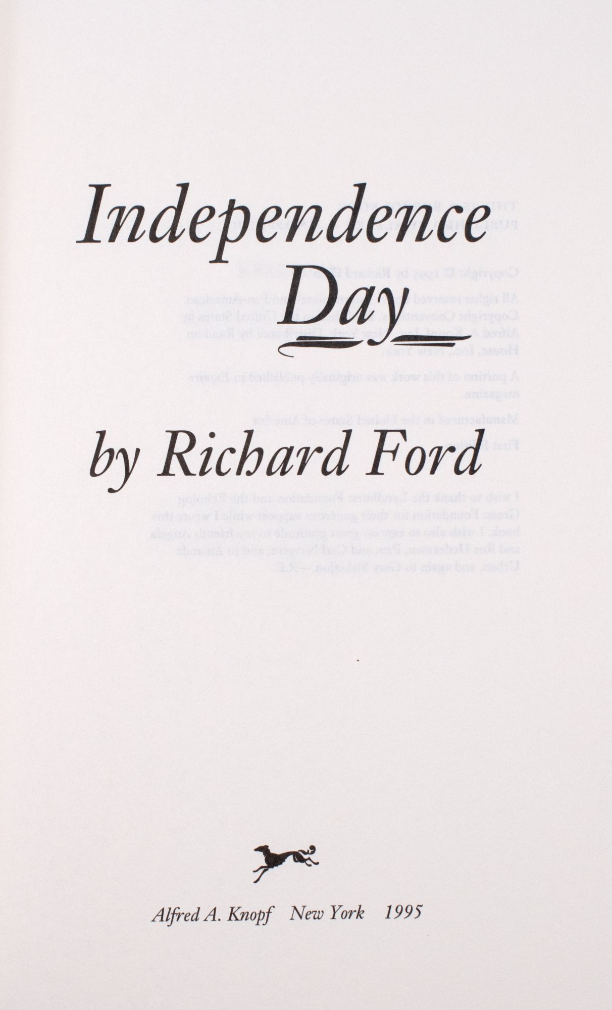 Independence Day - Richard Ford - First edition, first printing advance ...