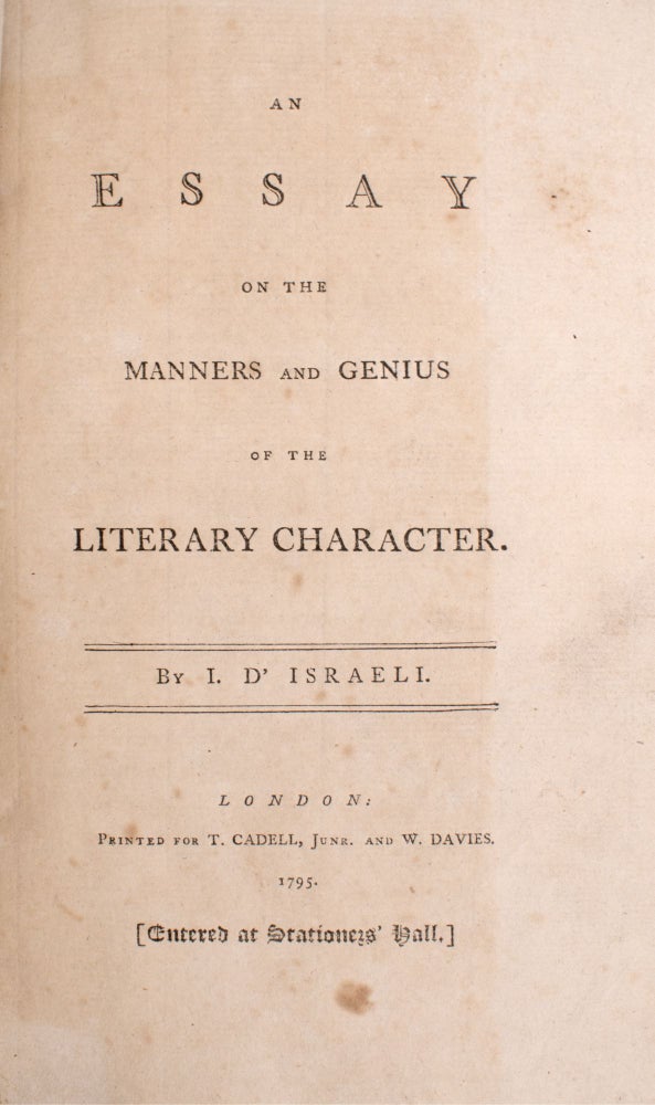 An Essay on the Manners and Genius of the Literary Character