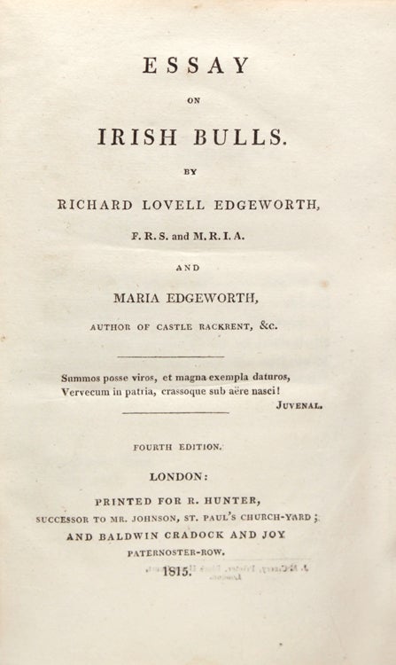 ESSAY ON IRISH BULLS. By Richard Lovell Edgeworth, and Maria Edgeworth