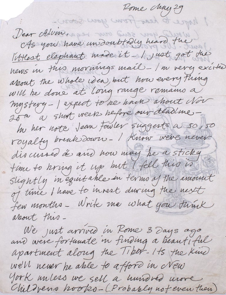 Two Autograph Letters by Milton Glaser to Children's Book Author Alvin Tresselt Concerning their Collaboration on 'THE SMALLEST ELEPHANT IN THE WORLD,' including an original ink sketch by Glaser