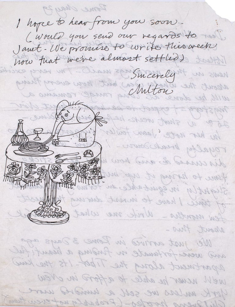 Two Autograph Letters by Milton Glaser to Children's Book Author Alvin Tresselt Concerning their Collaboration on 'THE SMALLEST ELEPHANT IN THE WORLD,' including an original ink sketch by Glaser