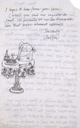 Two Autograph Letters by Milton Glaser to Children's Book Author Alvin Tresselt Concerning their Collaboration on 'THE SMALLEST ELEPHANT IN THE WORLD,' including an original ink sketch by Glaser