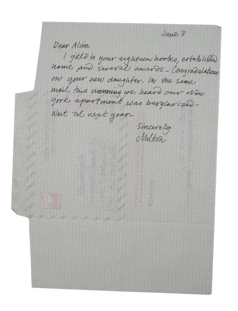 Two Autograph Letters by Milton Glaser to Children's Book Author Alvin Tresselt Concerning their Collaboration on 'THE SMALLEST ELEPHANT IN THE WORLD,' including an original ink sketch by Glaser