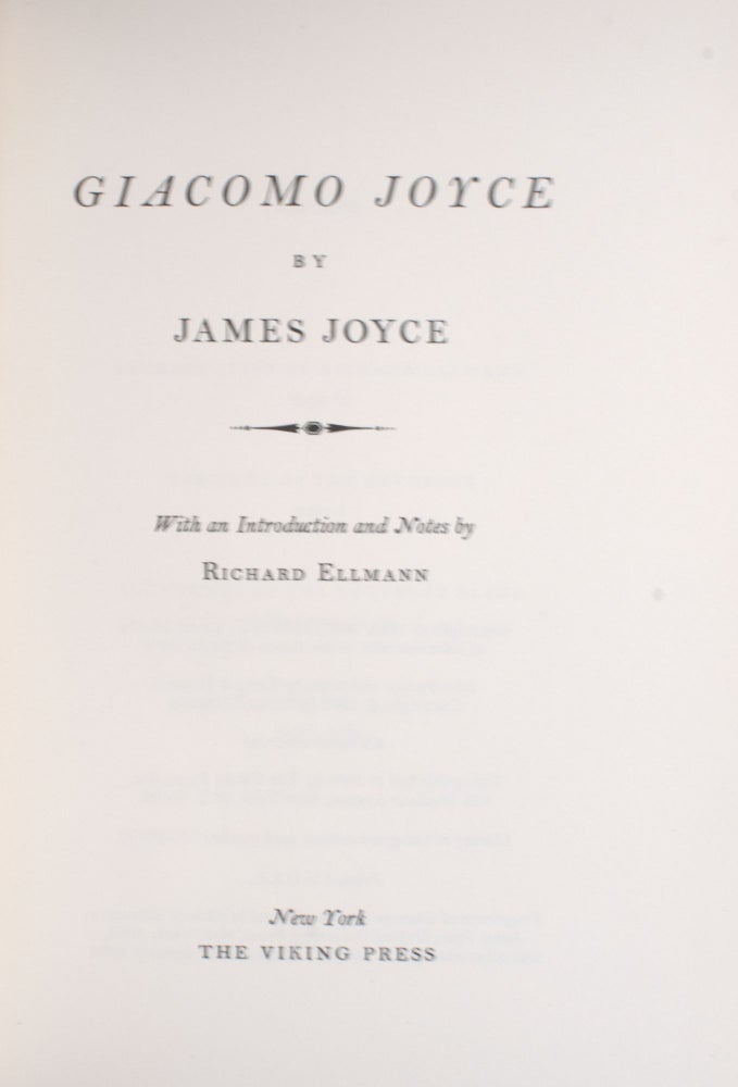 Giacomo Joyce...With an Introduction and Notes by Richard Ellman