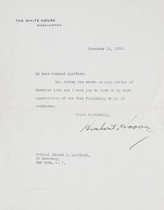Item #3407 Typed Letter Signed, on White House Stationery, to Edward E. Spafford. Herbert Hoover