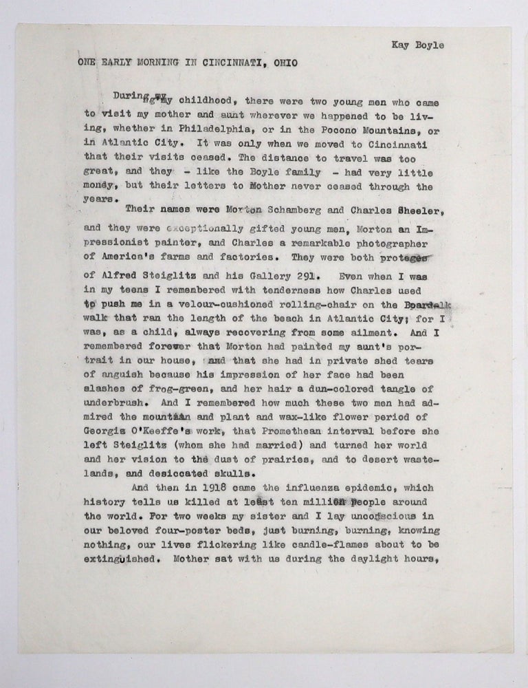 A Small Archive Containing an Original Photographic Portrait by Morton Livingston Schamberg of Kay Boyle when she was nine; along with an Original Manuscript Memoir of Schamberg by Boyle