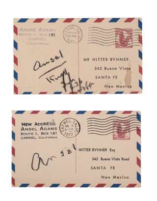 Item #345281 Correspondence from Ansel Adams to Witter Bynner [2 postcards; summer, 1962]. Ansel...