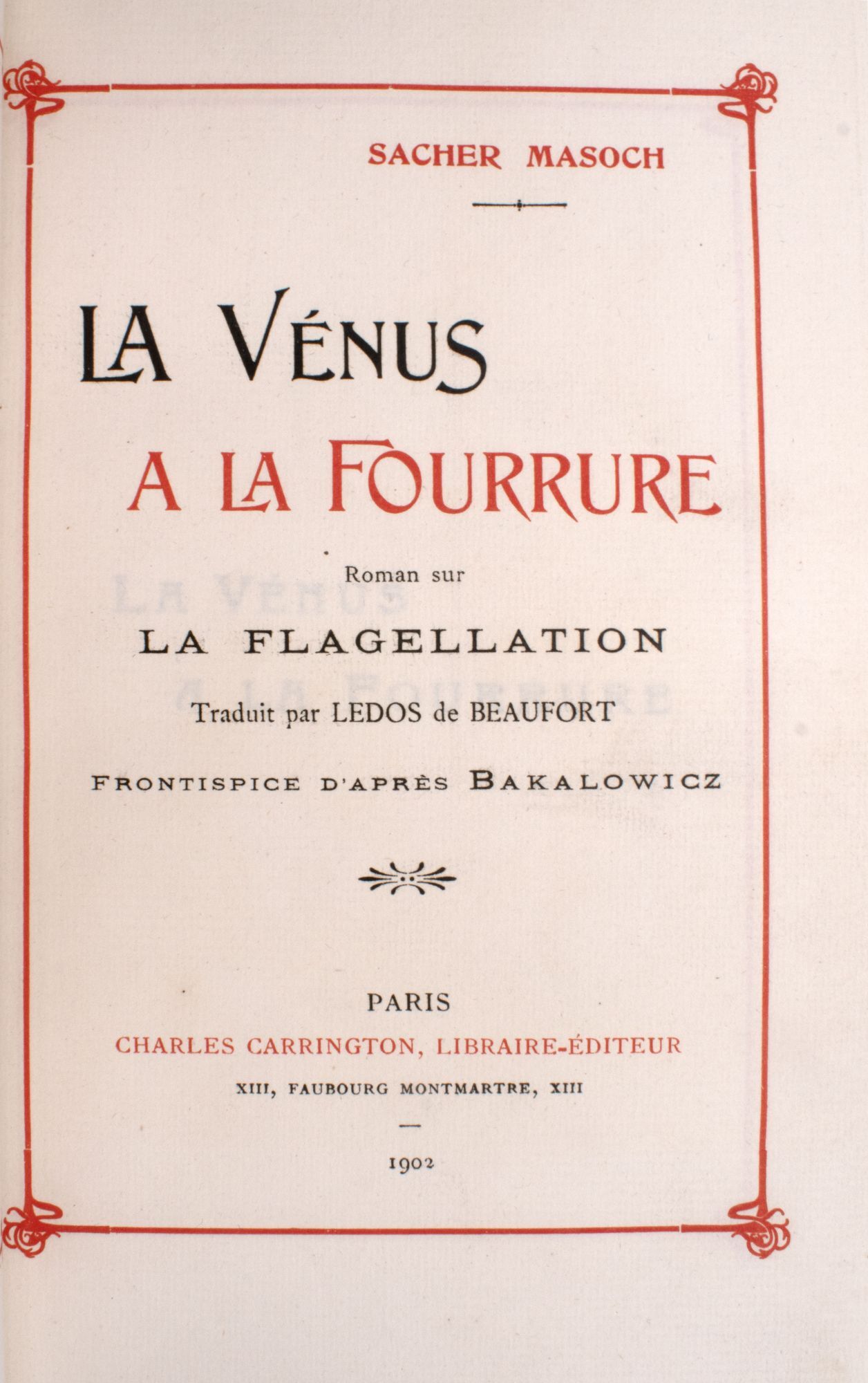 La Vénus à la fourrure. Roman sur la flagellation traduit par Ledos de ...