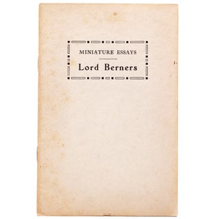 Item #345463 Miniature Essays. Lord Berners. Lord [Gerald Hugh Tyrwhitt-Wilson Berners