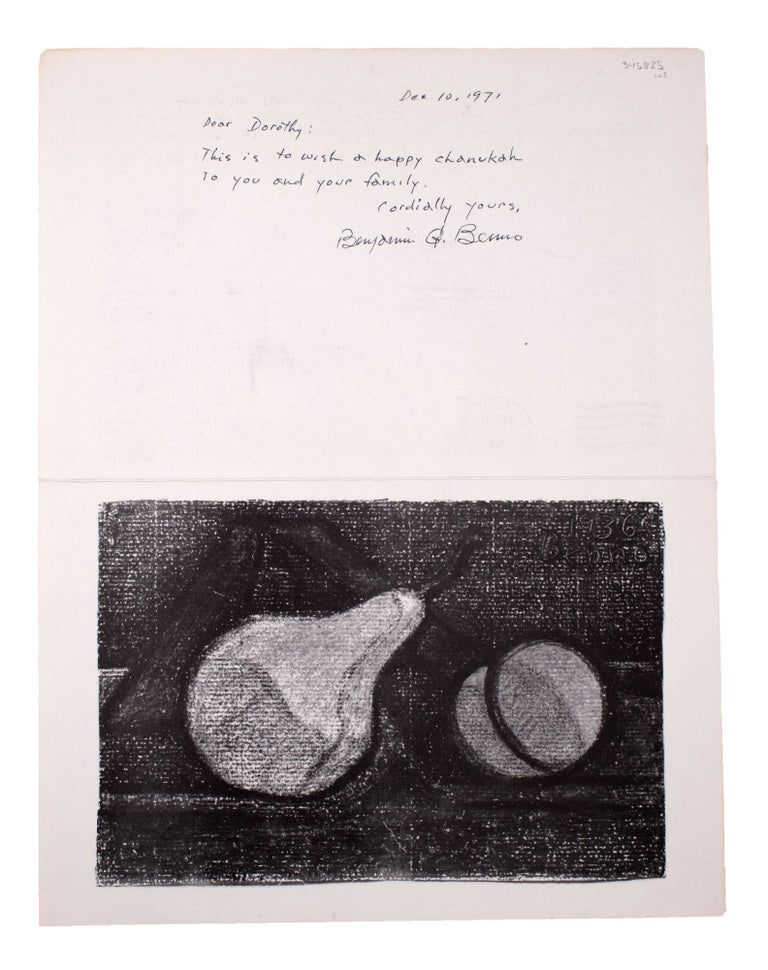 Item #345825 M.L.S. Chanukah card to Dorothy Commins from Benjamin Benno [1971]. Benjamin Benno.