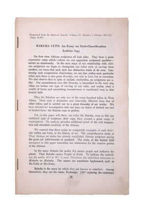 Item #345881 Bakuba Cups: An Essay on Style-Classification by Landislas Segy. Landislas Segy,...