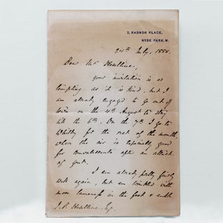 Item #345961 ALS. To Mr. J.P. Heseltine, declining invitation and about gout. James Russell Lowell