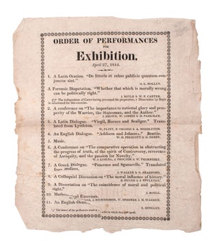 Item #346070 Order of Performances for Exhibition, April 27, 1813. Harvard University