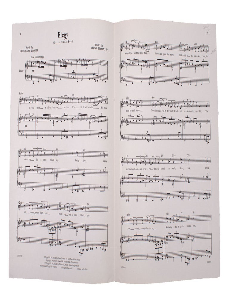 Elegy (Plain Black Boy). Sheet music by Oscar Brown, Jr. and poem by Gwendolyn Brooks