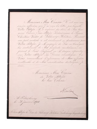 Item #346384 Letter, signed (&ldquo;Nicolas&rdquo;), to the Duke of Schleswig-Holstein, St. Petersburg 20...