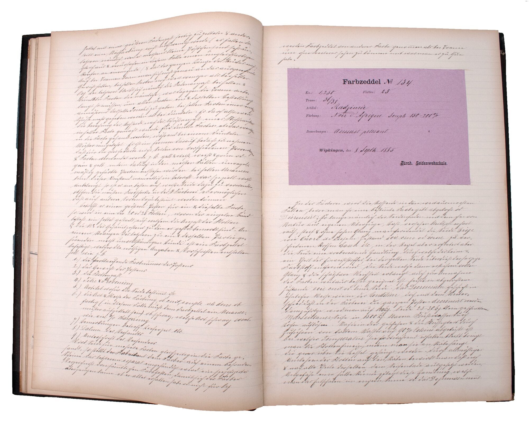 Zürcherische Seidenindustrie manuscript text patterns / fabric samples ...