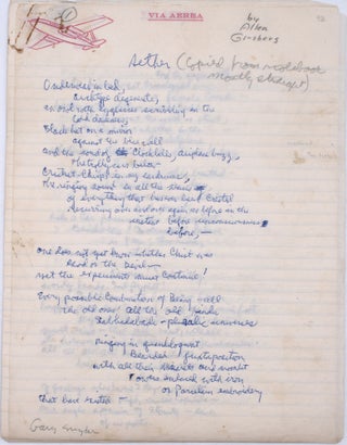 Item #346601 Autograph Manuscript of his poem, "Aether," with annotations by Jack Kerouac and...
