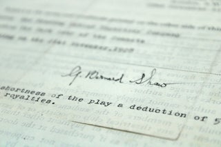 Item #346658 Typed Contract, signed "G. Bernard Shaw," for permissions and royalties regarding...