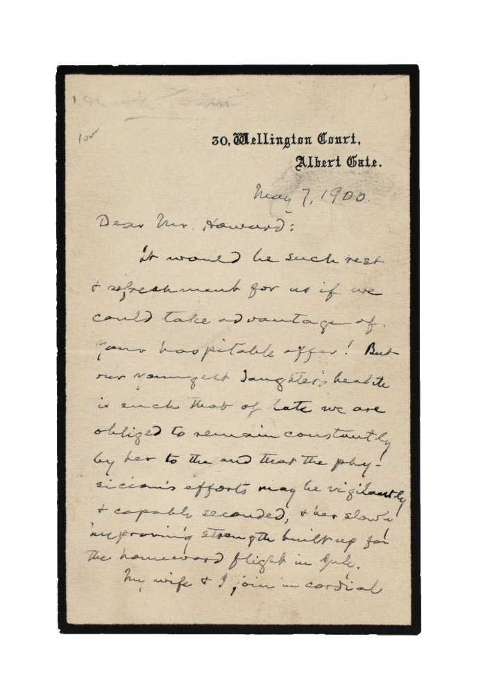 Autograph Letter, signed, "S.L. Clemens" to Mr. Howard, rejecting the offer of a stay in England