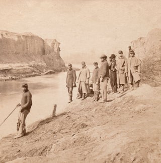 Item #346672 [Dutch Gap Canal and group of soldiers including an African American solider at the...