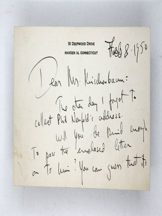 Item #346686 Autograph Note, Signed, to David Kirschenbaum ("Dear Mr. Kirschenbaum")....