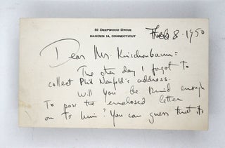 Item #346686 Autograph Note, Signed, to David Kirschenbaum ("Dear Mr. Kirschenbaum")....