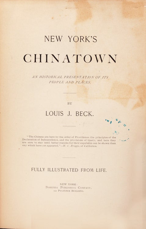 New York's Chinatown. An Historical Presentation of its People and Places
