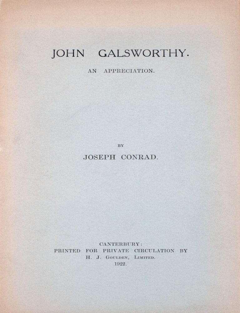 John Galsworthy. An Appreciation