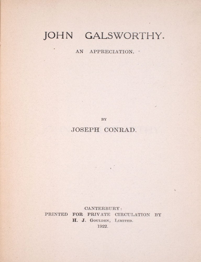 John Galsworthy. An Appreciation