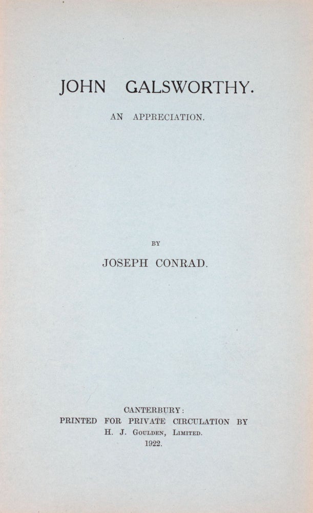John Galsworthy. An Appreciation
