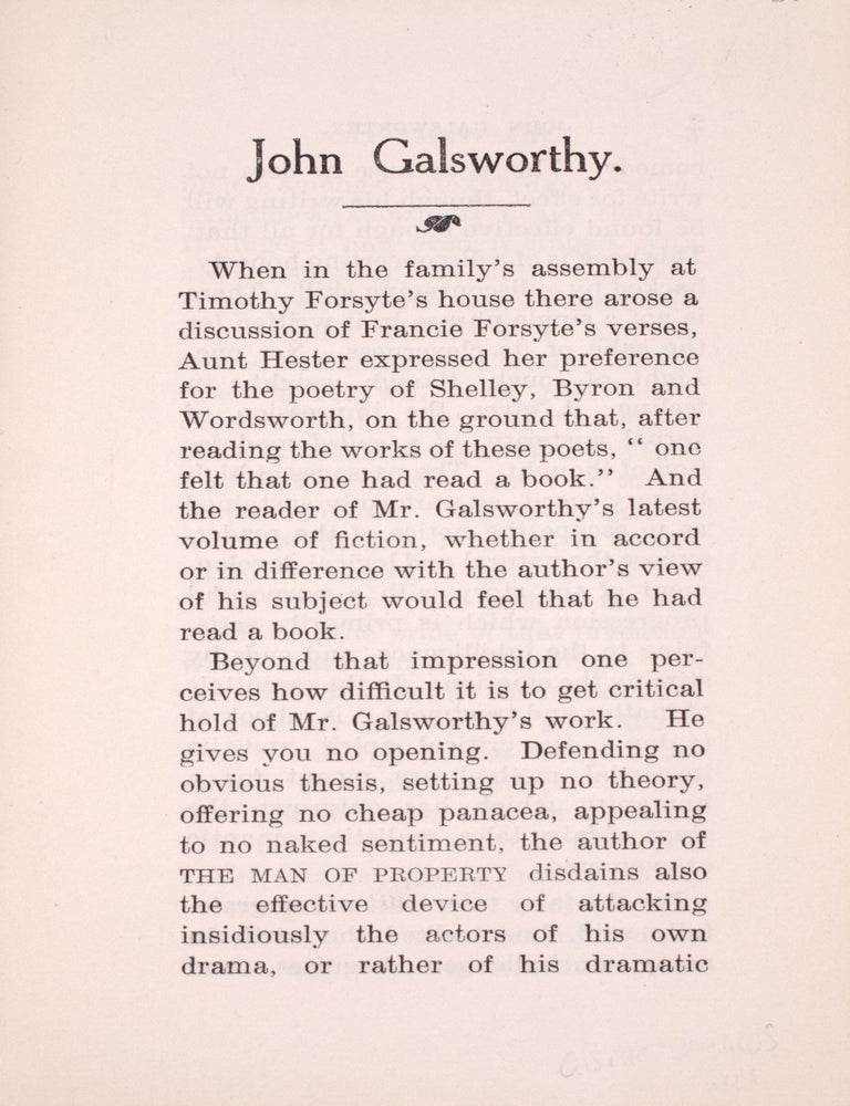 John Galsworthy. An Appreciation