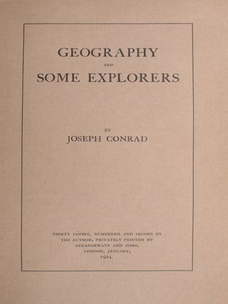 Item #346964 Geography and Some Explorers. Joseph Conrad