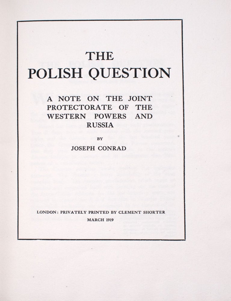 The Polish Question - A Note on the Joint Protectorate of the Western Powers and Russia
