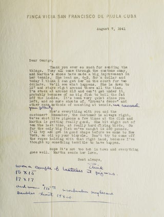 Item #35111 Typed Letter, signed (“Ernie”), to George Brown, his boxing coach and trainer....